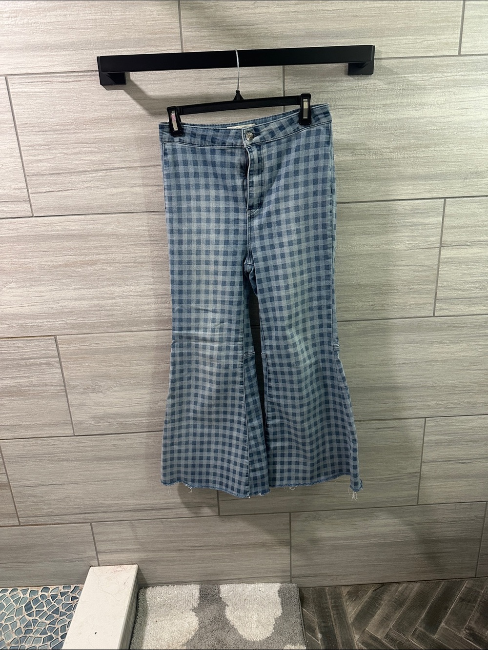 We The Free Youthquake Crop Flare Jeans checker print